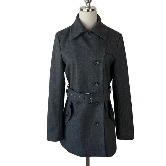 Ana Wool Blend Belted Pea Coat Medium Gray Dark Coquette Horror Game Protagonist - Picture 1 of 10